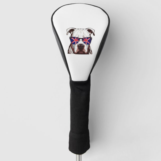 Pitbull Wearing Union Jack Sunglasses Golf Head Cover (Front)
