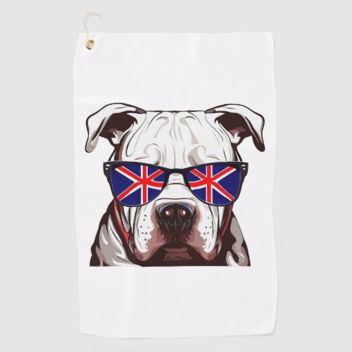 Pitbull Wearing Union Jack Sunglasses Golf Towel