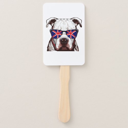 Pitbull Wearing Union Jack Sunglasses Hand Fan