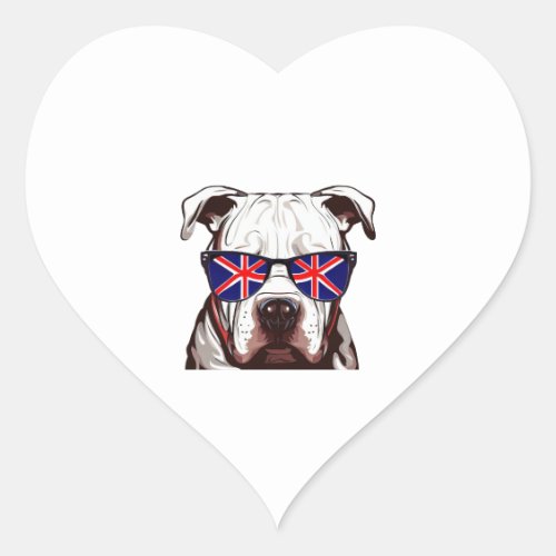 Pitbull Wearing Union Jack Sunglasses Heart Sticker