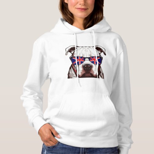 Pitbull Wearing Union Jack Sunglasses Hoodie