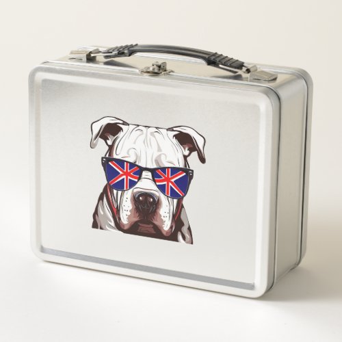 Pitbull Wearing Union Jack Sunglasses Metal Lunch Box