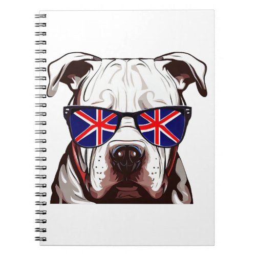 Pitbull Wearing Union Jack Sunglasses Notebook