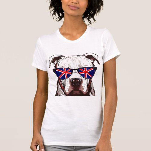 Pitbull Wearing Union Jack Sunglasses T_Shirt