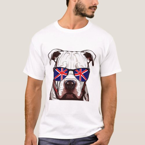 Pitbull Wearing Union Jack Sunglasses T_Shirt