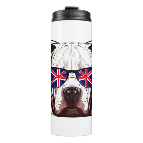 Pitbull Wearing Union Jack Sunglasses Thermal Tumbler