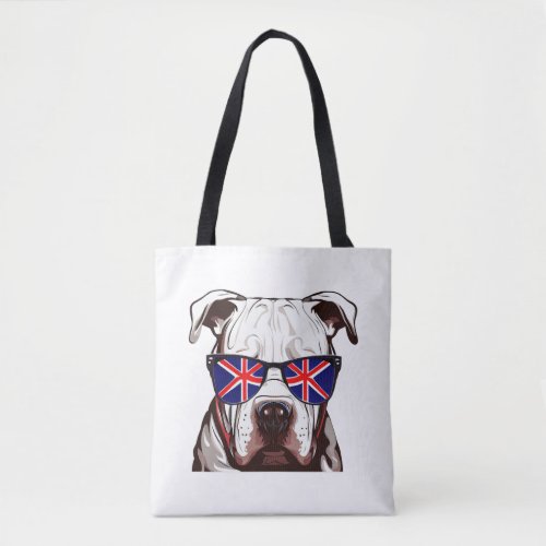 Pitbull Wearing Union Jack Sunglasses Tote Bag