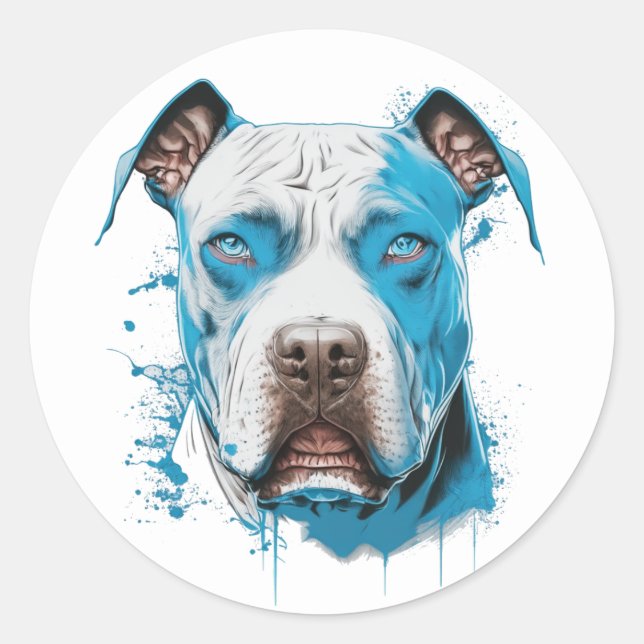 Pitbull with Blue Eyes | Dog Lover's  Classic Round Sticker (Front)
