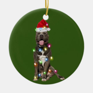 PITBULL With Christmas Scafts Santa Hat Ceramic Ornament