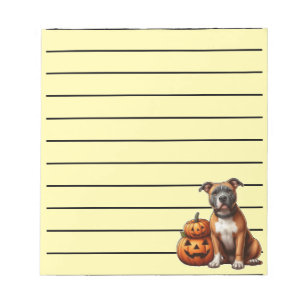 Pitbull with Halloween Pumpkins Notepad