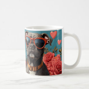 Pitbull With Heart Roses Valentine's Day Coffee Mug