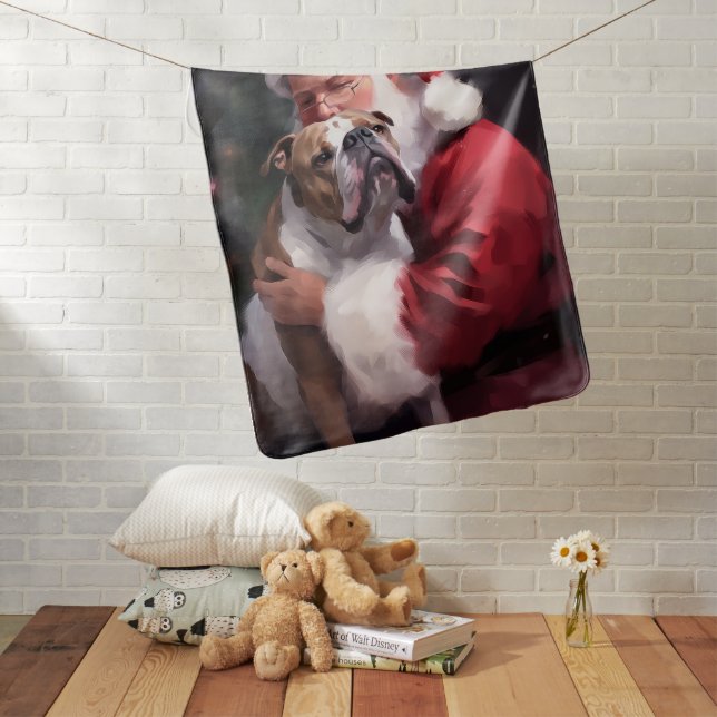 Pitbull With Santa Claus Festive Christmas Baby Blanket (In Situ)