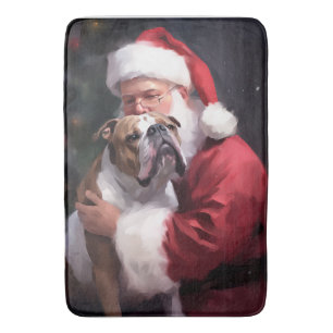 Pitbull With Santa Claus Festive Christmas Bath Mat