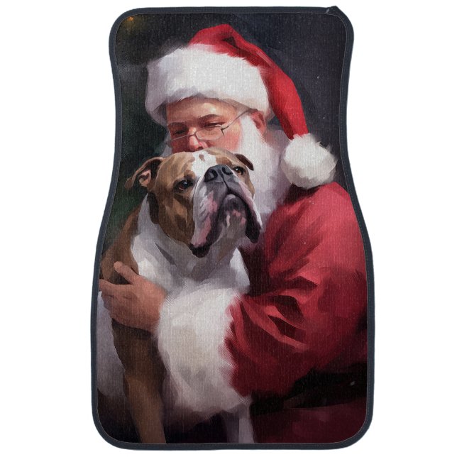 Pitbull With Santa Claus Festive Christmas Car Floor Mat (Front)
