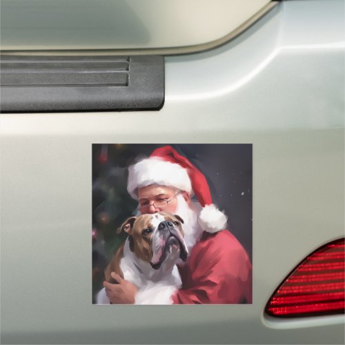 Pitbull With Santa Claus Festive Christmas Car Magnet