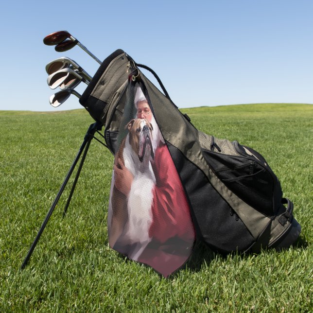 Pitbull With Santa Claus Festive Christmas Golf Towel (Green)