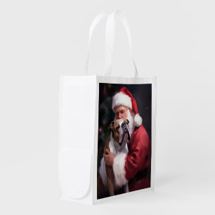 Pitbull With Santa Claus Festive Christmas Grocery Bag