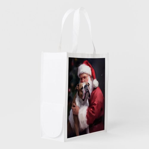 Pitbull With Santa Claus Festive Christmas Grocery Bag