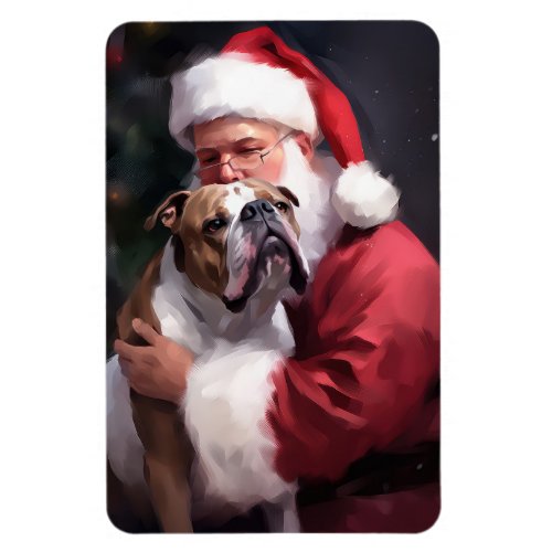 Pitbull With Santa Claus Festive Christmas Magnet