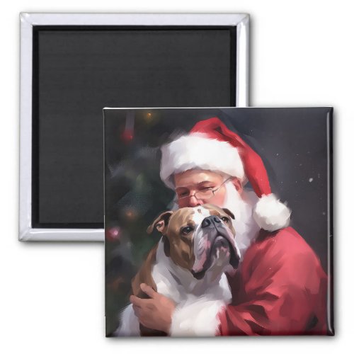 Pitbull With Santa Claus Festive Christmas Magnet