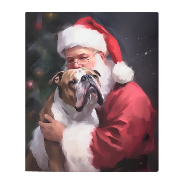 Pitbull With Santa Claus Festive Christmas Metal Print (Front)