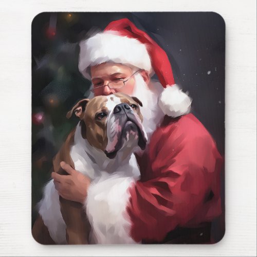 Pitbull With Santa Claus Festive Christmas Mouse Pad