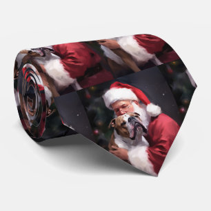 Pitbull With Santa Claus Festive Christmas Neck Tie