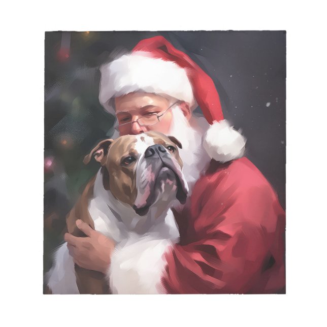 Pitbull With Santa Claus Festive Christmas Notepad (Front)