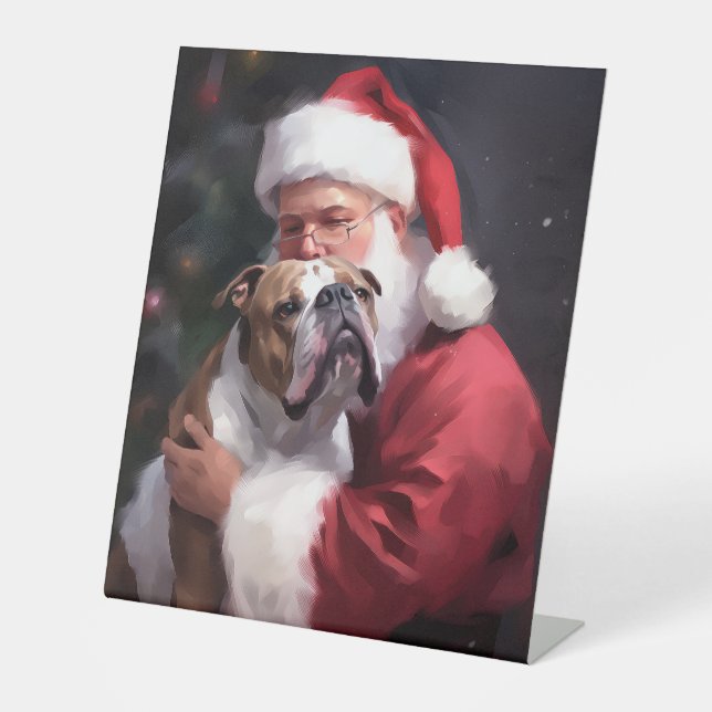Pitbull With Santa Claus Festive Christmas Pedestal Sign (Front)