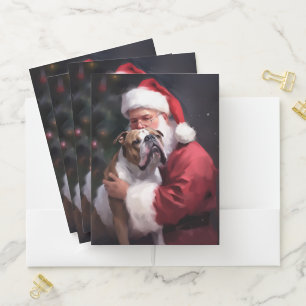 Pitbull With Santa Claus Festive Christmas Pocket Folder