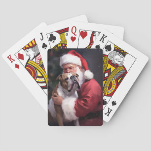Pitbull With Santa Claus Festive Christmas Poker Cards