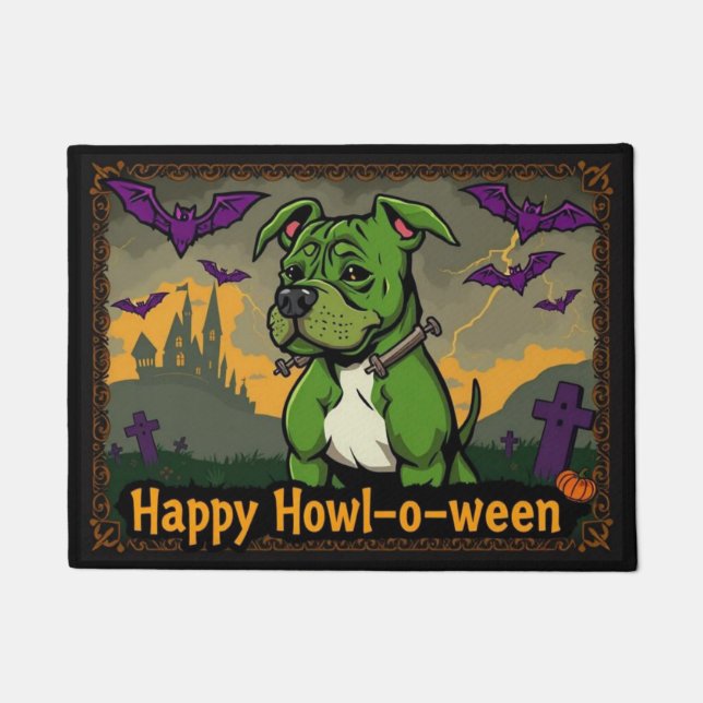 Pitbullstein Happy Howl-o-ween Doormat (Front)