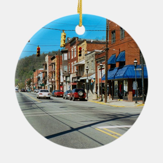 Pitcairn, PA-Photo-Holiday-Ornament-Night-Day- Ceramic Ornament (Back)