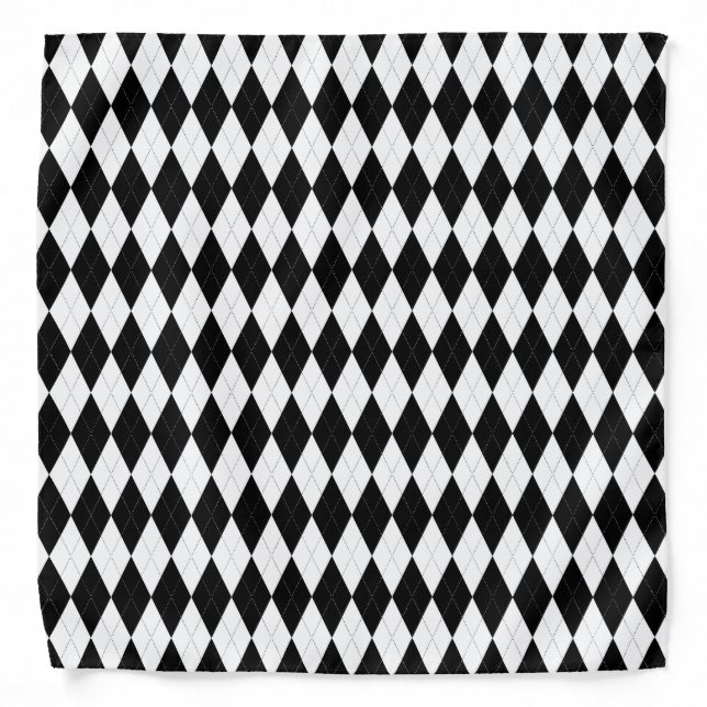 Pitch Black Argyle White Small Diamond Shape Bandana (Front)