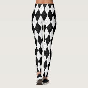 Pitch Black Argyle White Small Diamond Shape Leggings