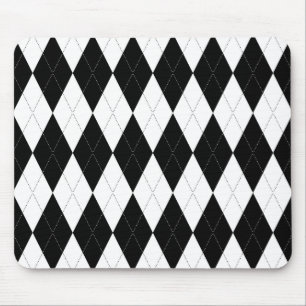 Pitch Black Argyle White Small Diamond Shape Mouse Pad