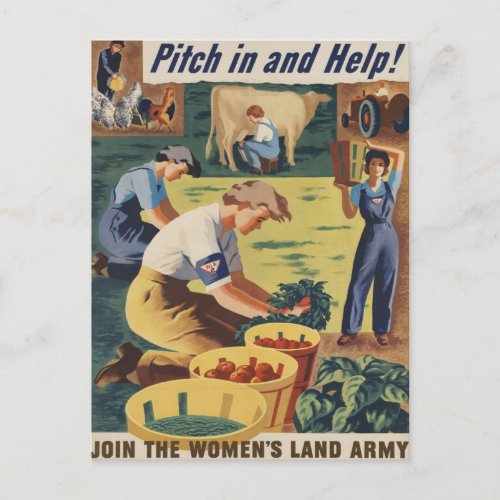 Pitch in and Help Join the Womens Land Army Postcard