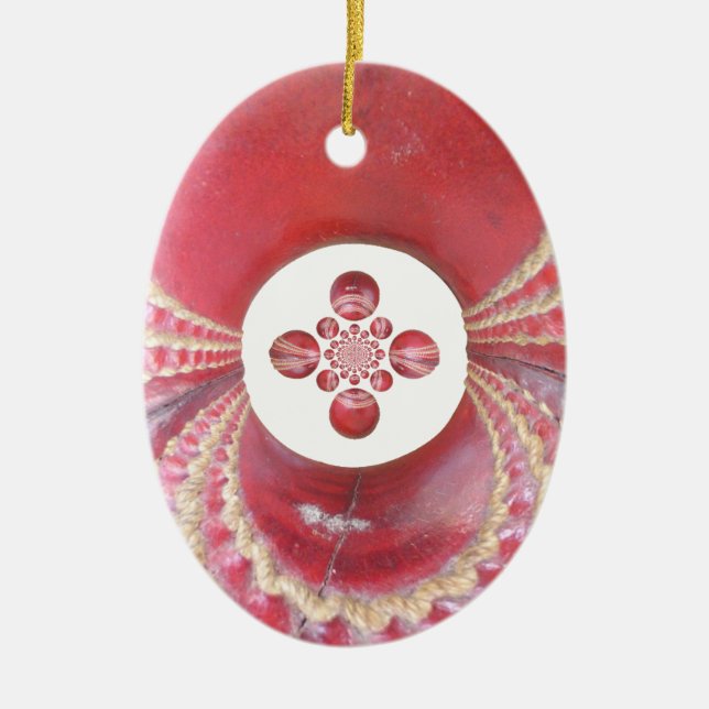 Pitch Kaleidoscope: Cricket Balls The Game's Heart Ceramic Ornament (Front)