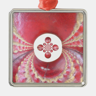 Pitch Kaleidoscope: Cricket Balls The Game's Heart Metal Ornament