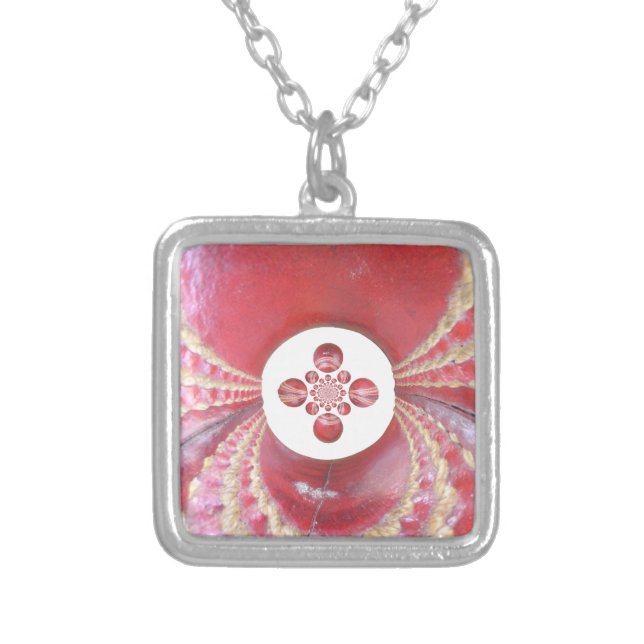 Pitch Kaleidoscope: Cricket Balls The Game's Heart Silver Plated Necklace (Front)