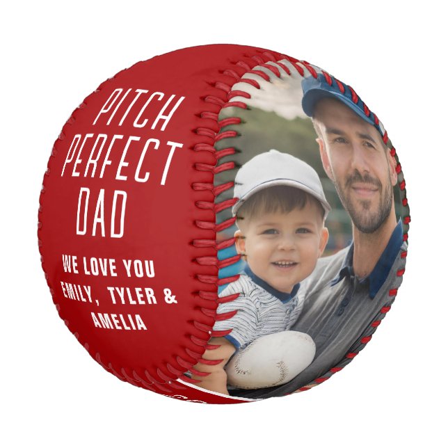 Pitch Perfect Dad Red Father˙s 2 Photo Collage Baseball (Angled)