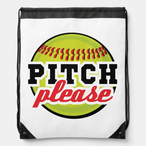 Pitch Please Funny Softball Player Batter Drawstring Bag