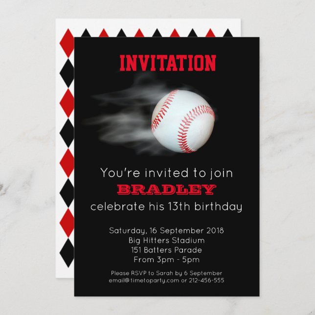 Pitch The Ball Baseball Team Customized Editable Invitation (Front/Back)