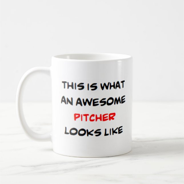 pitcher, awesome coffee mug (Left)