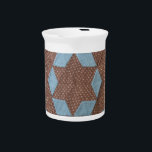 Pitcher - Castle Quilt Pattern<br><div class="desc">Central Star "castle" of a Quilt block in brown and blue "castle" pattern. Edges of the "6 sided wall" are visible.</div>