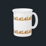 Pitcher - Golden Angle Irons<br><div class="desc">Bracket with "wrought iron" look is replicated in two rows at bottom and top of pitcher. Image is shades of gold and brown.</div>