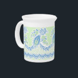 Pitcher in European folk art floral<br><div class="desc">A useful pitcher in a European folk art floral in refreshing shades of aqua blue and key lime greens!</div>