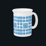 Pitcher or Jug Welsh Tapestry Pattern, Bright Blue<br><div class="desc">A chic little china Jug or Pitcher,  with a pattern of traditional Welsh Tapestry motifs in Bright Blue on a White background.</div>