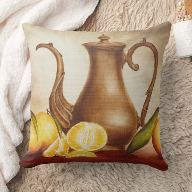 Pitcher with Oranges Throw Pillow (Blanket)