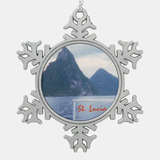 Pitons from the Sea Snowflake Pewter Christmas Ornament (Front)